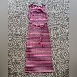 En Saison Knit Dress in Pink Strip Size Large Vacation Long Sleeveless Dress‎